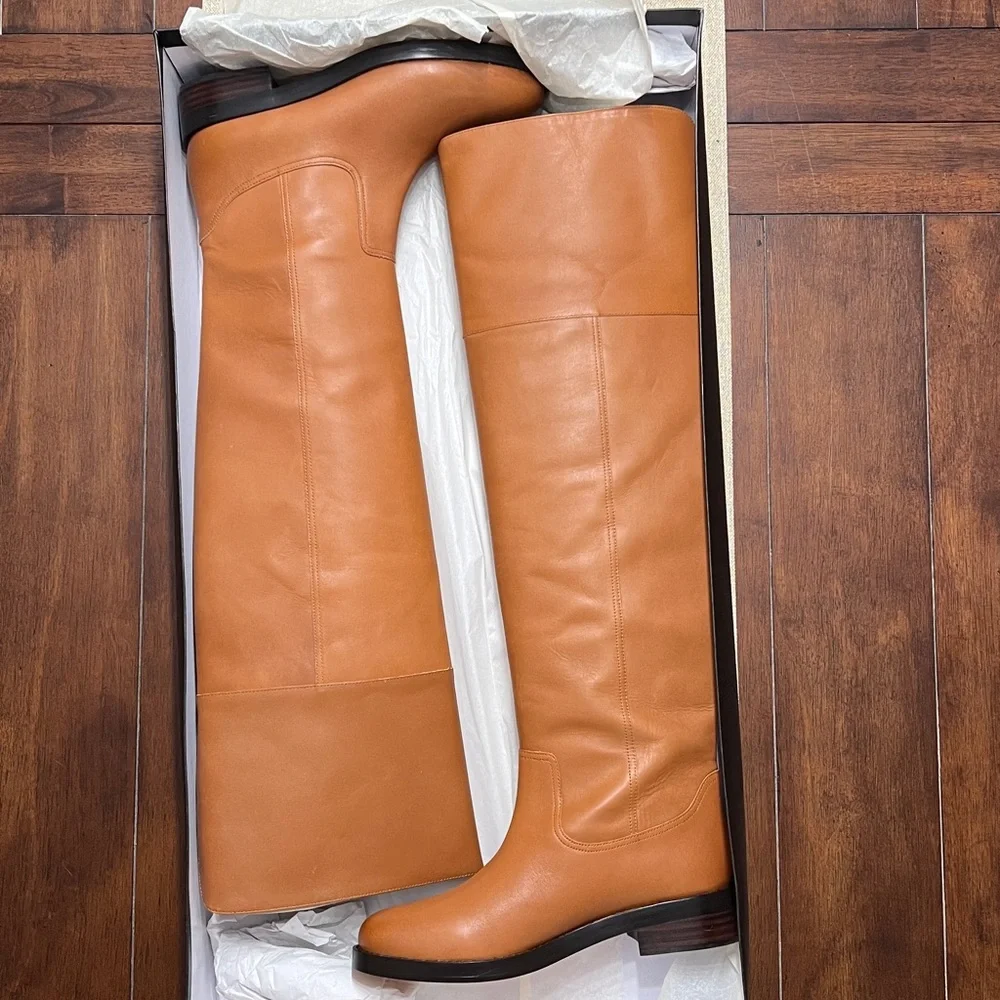 ❤️ J Crew Polished Leather Over the Knee Boot - Rich Caramel